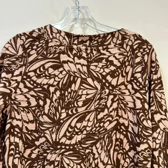 Emily Daniels Women's Long Sleeve Brown and Tan Pattern Pull Over Shirt Size S - Picture 9 of 11